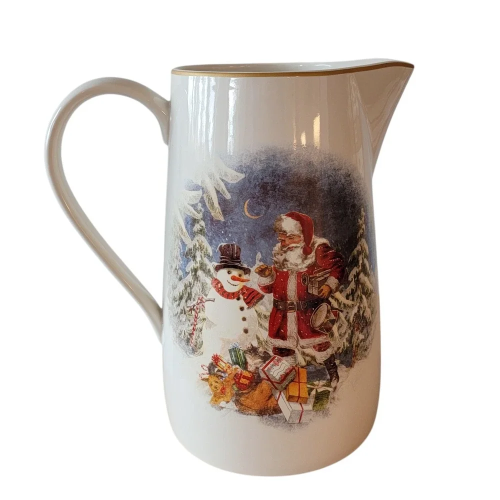 Pottery Barn Nostalgic Santa Pitcher‎ Snowman Christmas Holiday 94 oz Rare